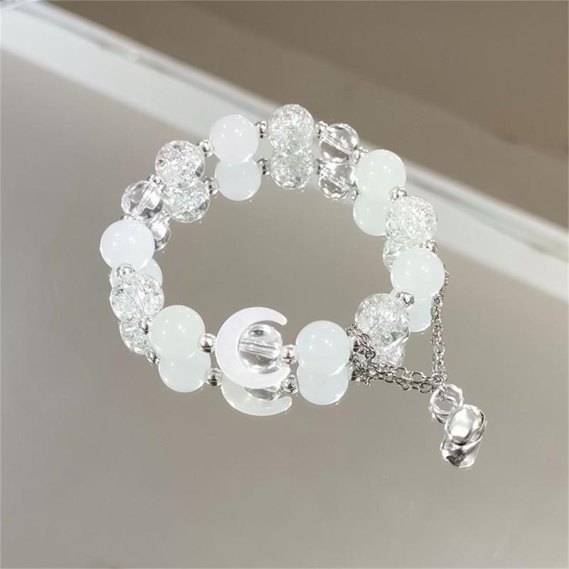 Chic Women's Bell Pendant Bracelet with Crystal Beaded White Flower Design for Outings