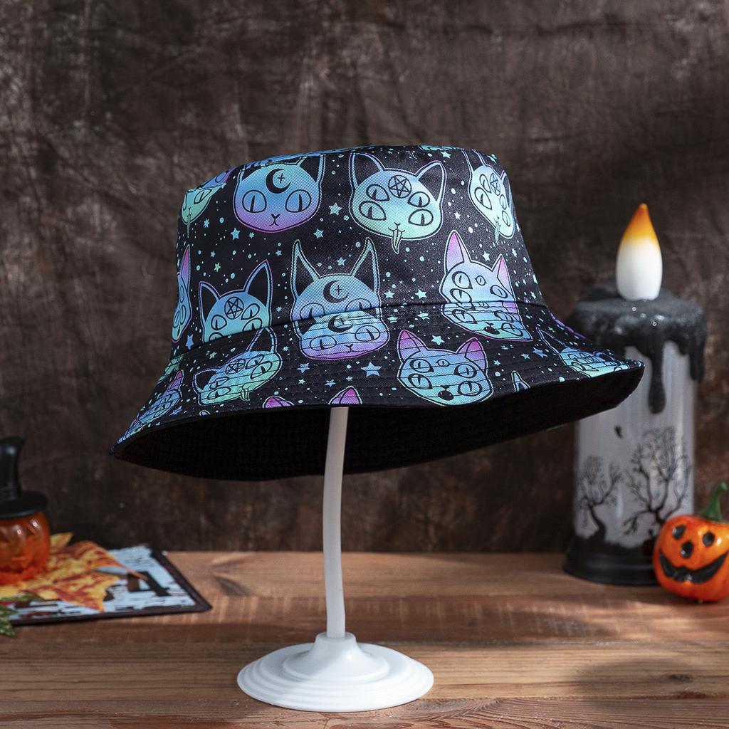 New Halloween Bucket Hat Reversible Bat Pumpkin Ghost Print Sun Protection Party Cosplay Fashion For Men And Women
