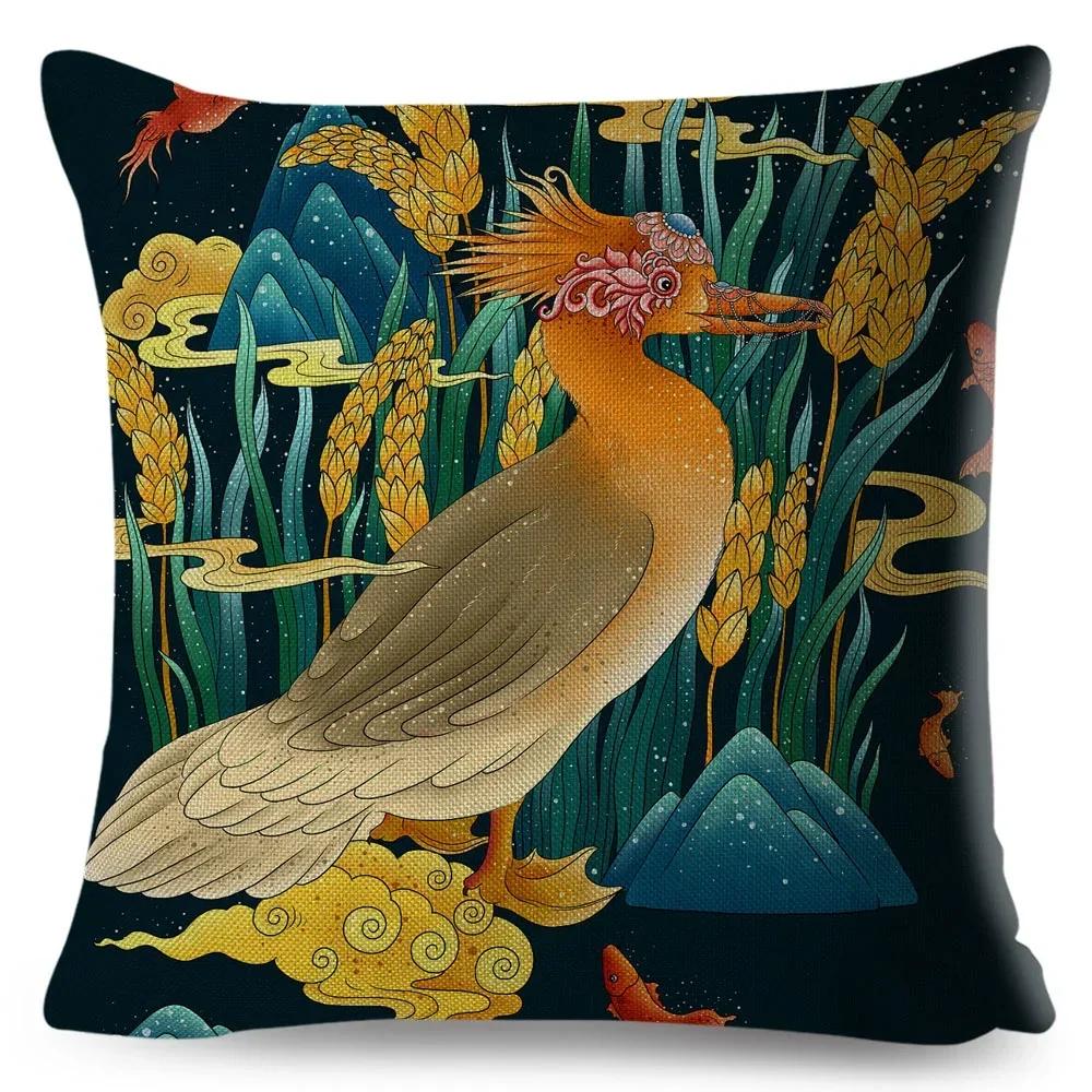Cartoon Animal Pillowcase Dragon Fox Firebird Printed Linen Cushion Cover Living Room Sofa Car Decorative Pillowcase 45*45Cm