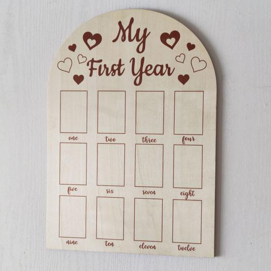 Yousheng 12 Months Baby Picture Frame, Carved Wood Monthly Photo Display Board, Newborn Keepsake for Kids Growth