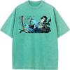 Kaigaku Graphic Washed T Shirt Demon Slayer Anime Tee Men Oversized Cotton Tshirts Harajuku Male Short-sleeve Vintage T-shirt