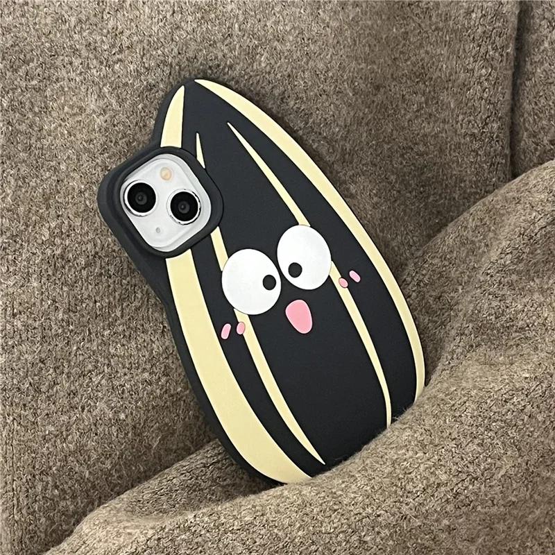 Funny Cartoon Cute Sunflower Seed 3D Silicone Phone Case For iPhone 16 15 13 14 12 16 Pro Max Shockproof Soft Back Cover