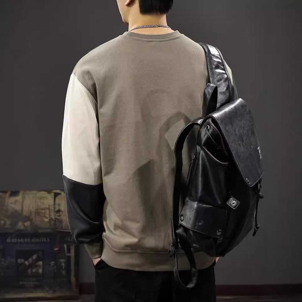 Autumn Design Sense Color Matching Pocket Sweater Men'S Heavy Abrasion Loose Large Size Round Neck American Casual Jacket