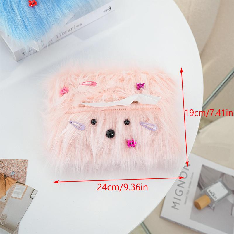 Cute Long Haired Puppy Tissue Box Car Home Kawaii Plush Tissue Boxes Tissue Storage Case Container Desktop Paper Organizer