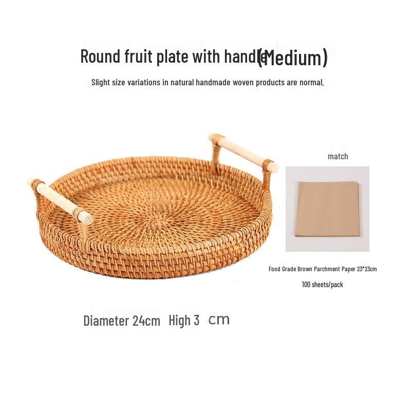 Panier à pain et à fruits en rotin tissé à la main - Plateau en bambou pour rangement et décoration de la maison