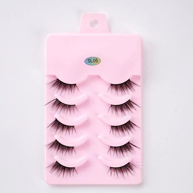 Halbe Wimpern, 5 Paar, natürliche, flauschige falsche Wimpern, Manga-Lash, 3D-Faux-Nerzwimpern, weiche geflügelte Wimpernverlängerung, Make-up-Tool