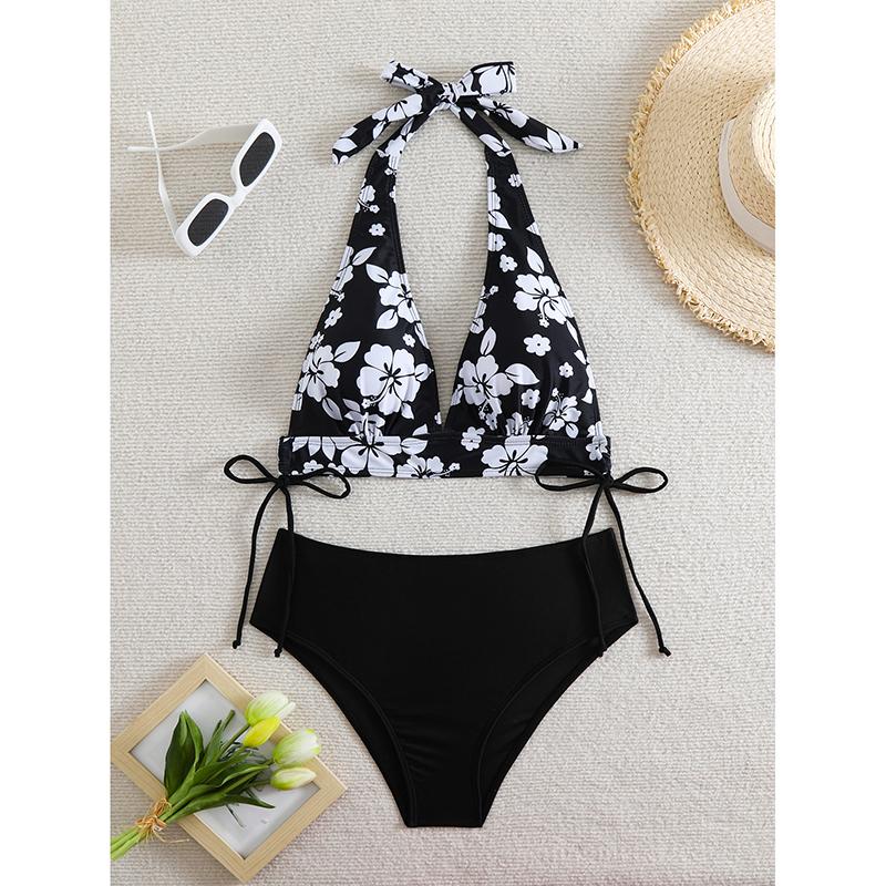 

Bikini Swimsuit Women New High Waist Bikinis Set Floral Swimwear Print Thong Bathing Suit Female Biquini Beach L чорний