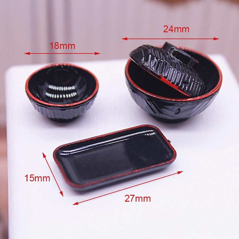 1:12 Dollhouse Miniature Dish Chopsticks Tray Bowl With Cover Tableware Model Kitchen Living Scene Decor Toy