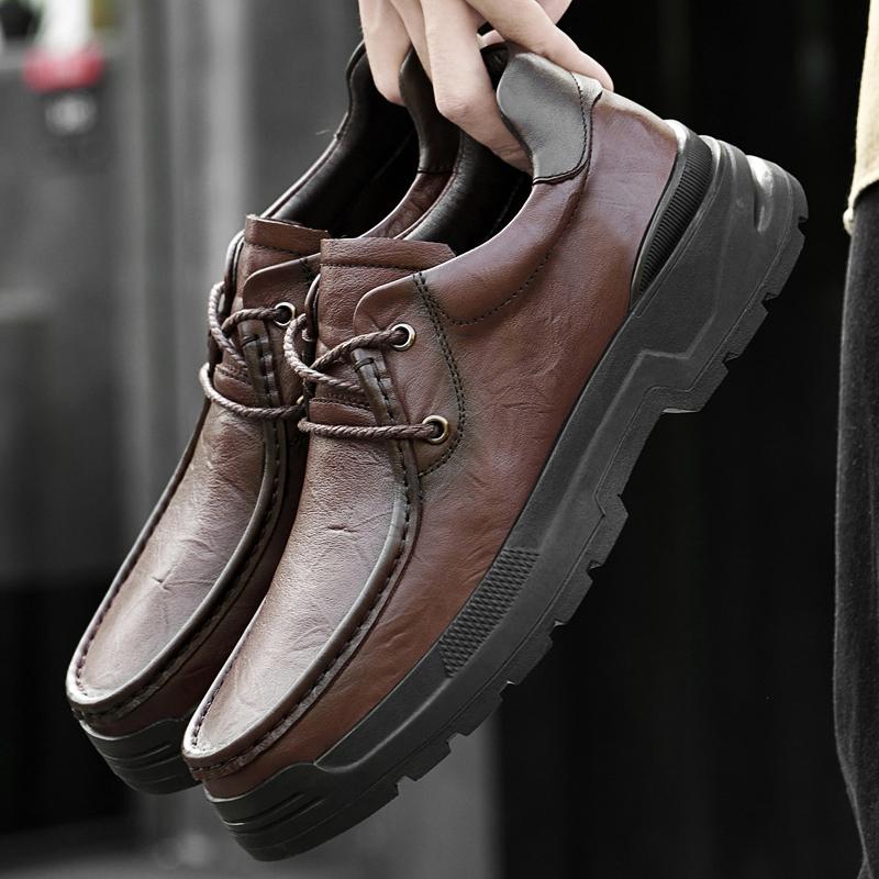 2024 Herbst Dicksohlige Workwear-Schuhe für Herren Oxford-Schuhe Trend Freizeitschuhe Einfache Schnürung Herren Echtlederschuhe