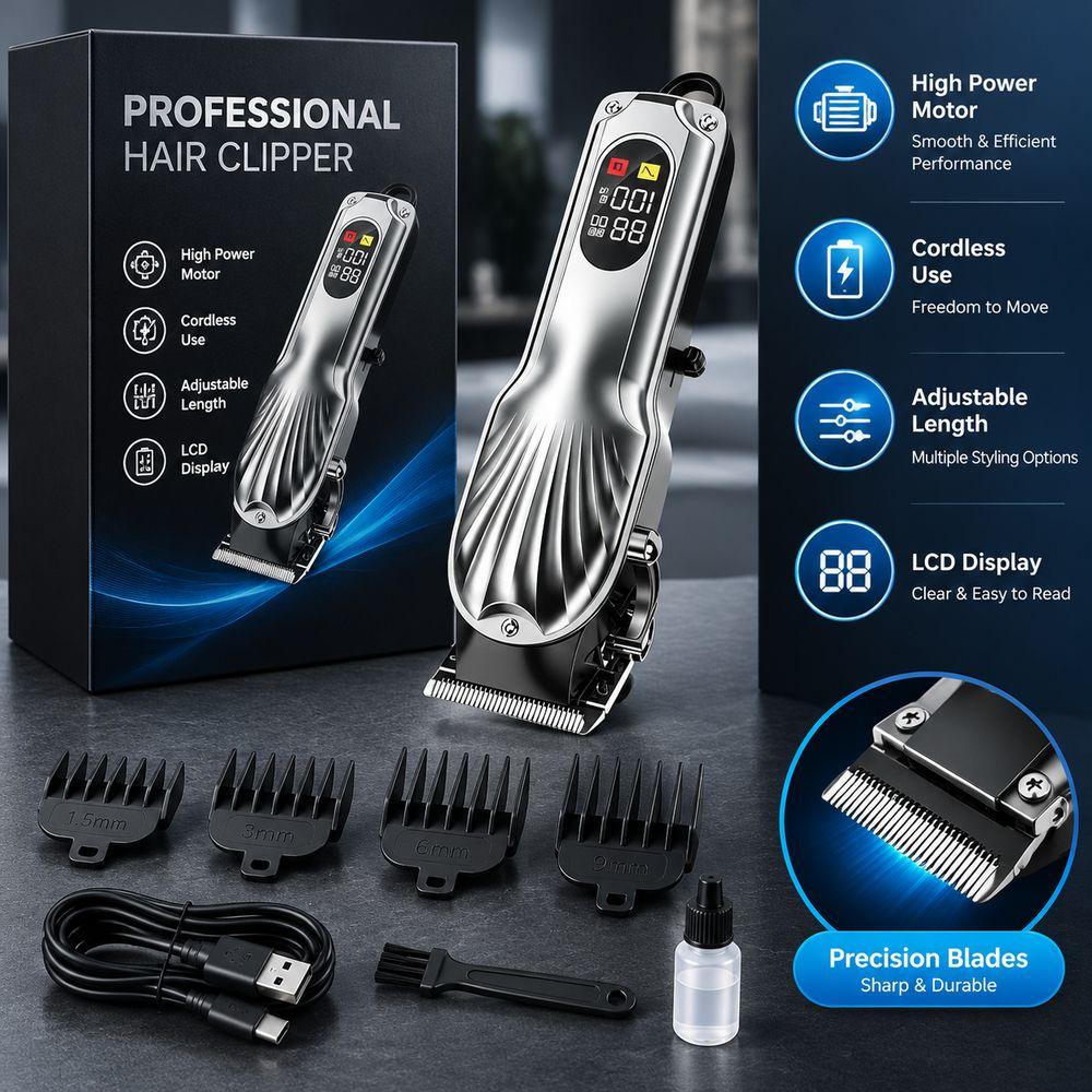 LCD Digital Display Hair Trimmer Rechargeable Bald Head Clipper Portable Electric Hair Clipper