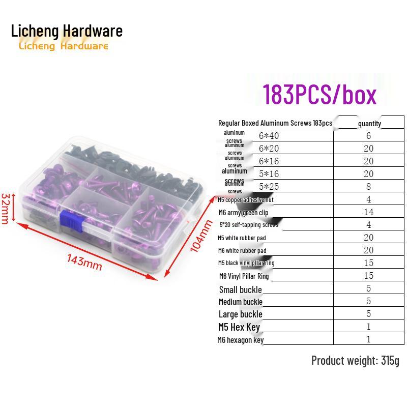 Śruby kolorowe do szyby motocyklowej ze stopu aluminium (177/183/198 szt.)