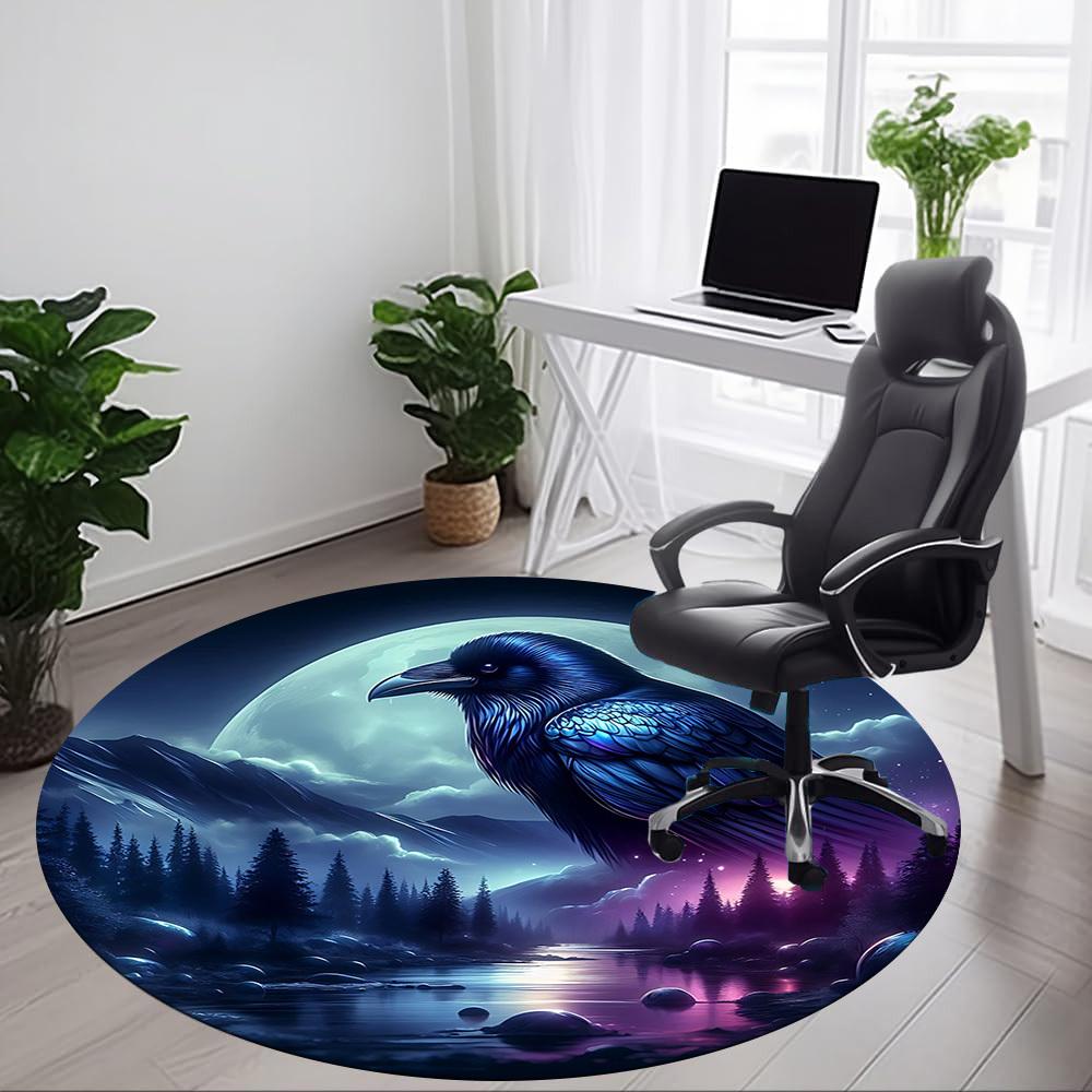 1pc Moonlit RavenChair Carpet for Office, Indoor Non-Slip Washable Polyester Fiber Carpet, Mat For Office, Machine Washable