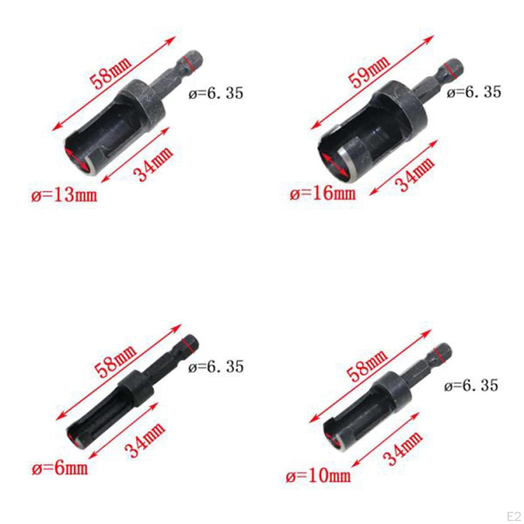 4 Pieces of Wood Plug Cutter Cutting Tool Set Hex Shank Drill Bit High-Carbon Steel
