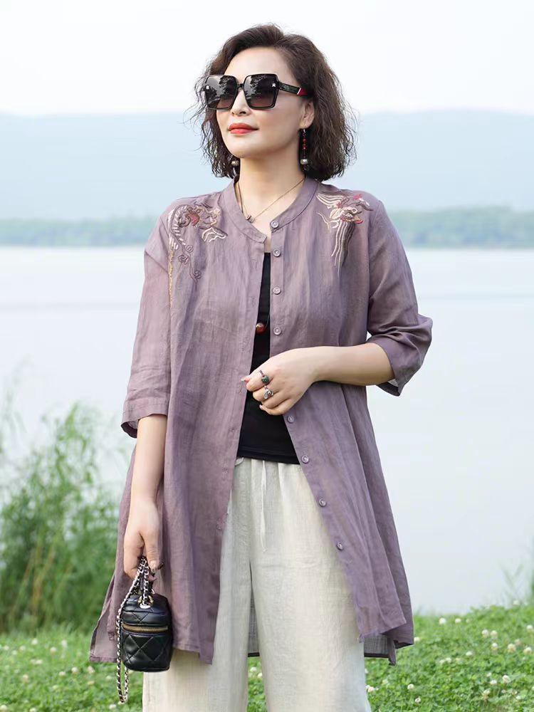 Women's Retro Embroidery Cotton-Linen Sun Protection Cardigan