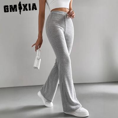 Frühlings- und Herbst Schlaghosen Damen Einfarbig Lässige Hosen Rippstrick Mode All Fit Hosen