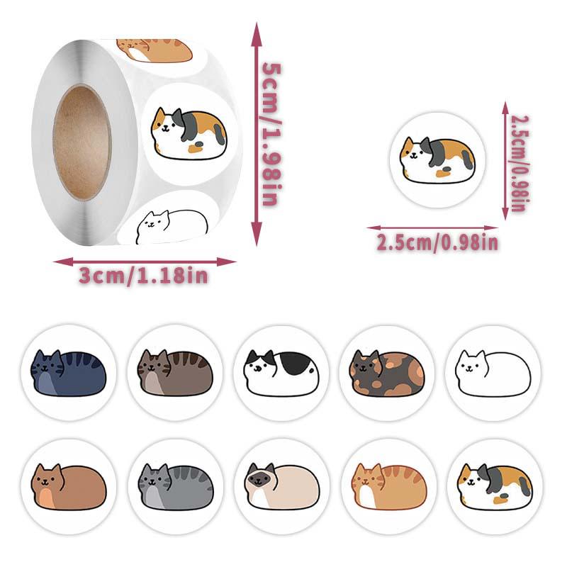 500 Sheets/Roll Cute Kitten Mimi Stickers for DIY Journals, Phone Case Decoration, and Gift Sealing.
