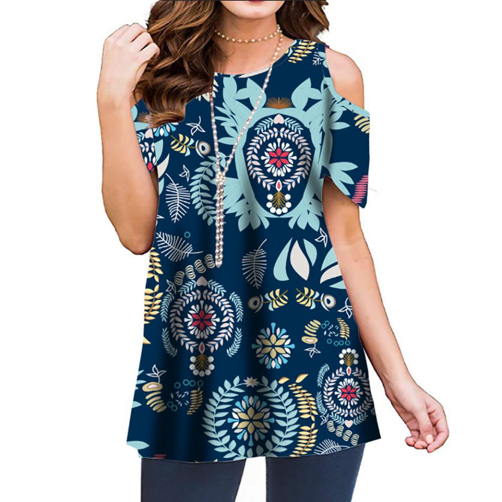 QICED Летний принт с открытыми плечами и коротким рукавом — фото 25