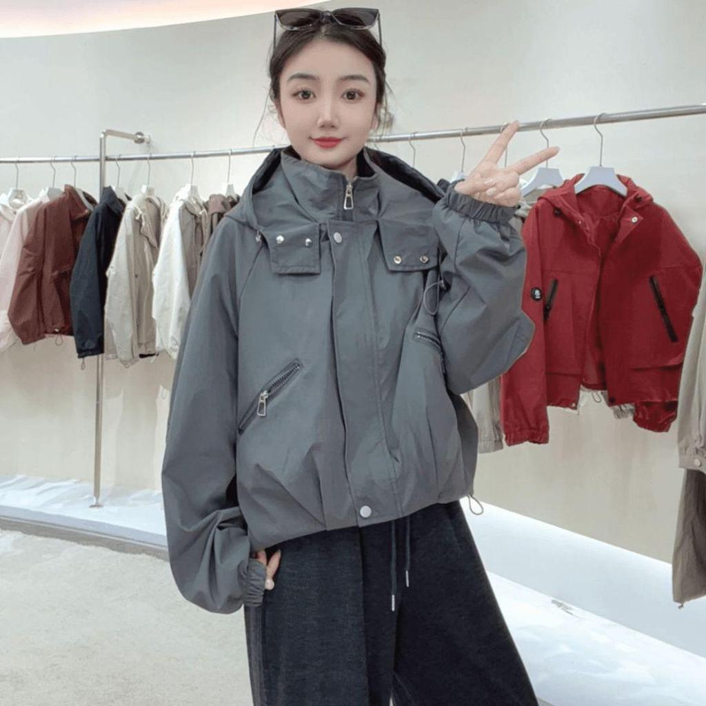 Stilvolle Damen-Kapuzen-Windbreaker-Jacke - Herbst 2025 Lockerer Schnitt Arbeitskleidungs-Stil für zierliche Größen
