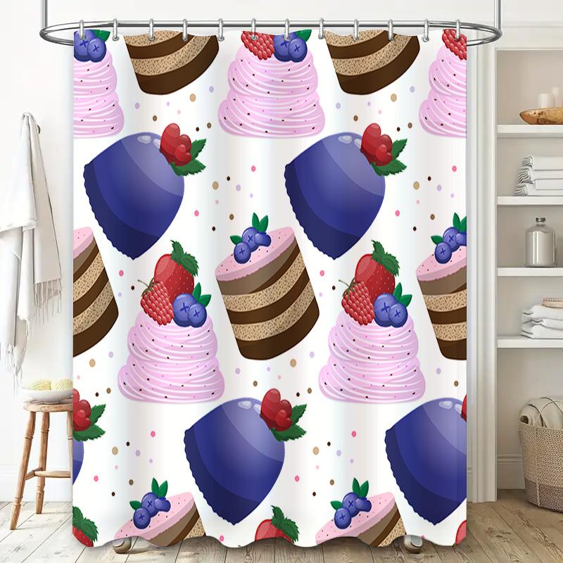 Kitchen Shower Curtain Set Sweet Treats Blueberries Strawberries Party Decorations For Bathroom Walls In Pink, Purple Chocolate