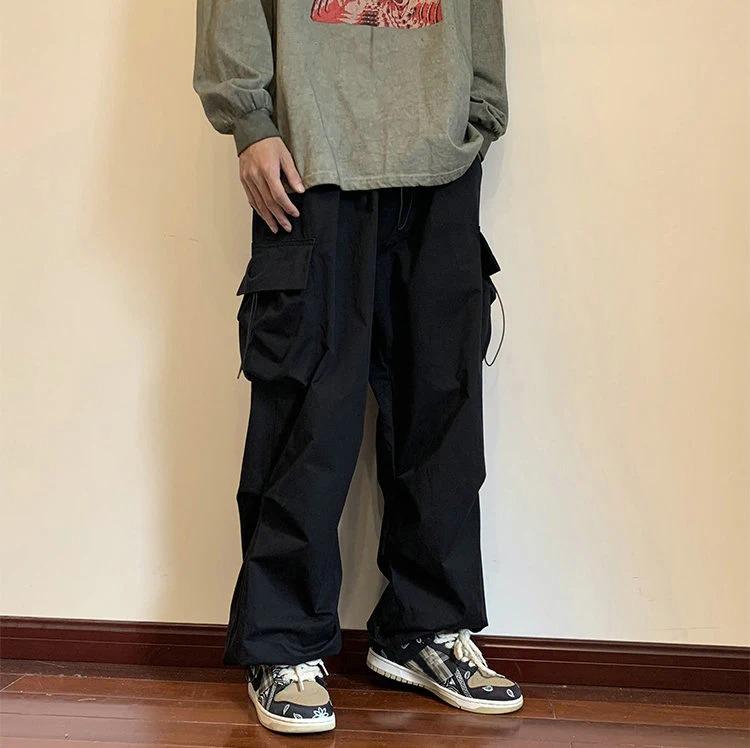 Streetwear Spring Summer Cargo Pants Men Harajuku Casual Men's Pants Elastic Waist Wide Leg Joggers