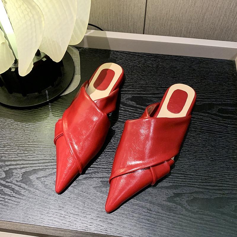 Women's Baotou Slippers Summer New Pointed Head Deep Mouth Cross Broadband Soft Sole Anti-slip Wear-resistant Flat Sandals