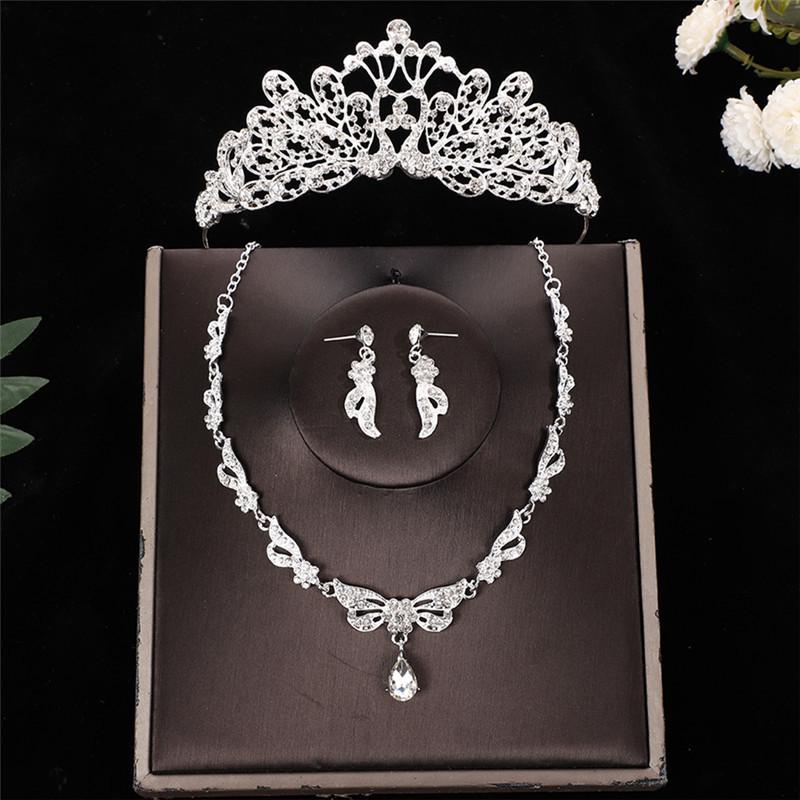 Elegant European & American Bridal Jewelry Set: Crown, Necklace & Earrings - Perfect for Weddings & Parties.