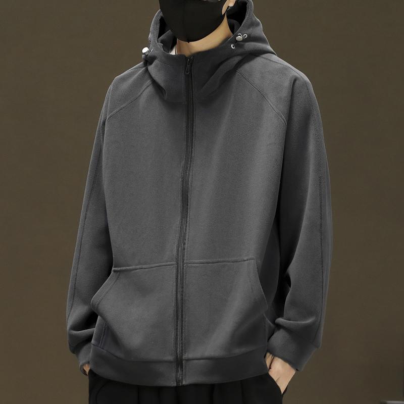 Осень и Зима Полар Флис Кардиган Толстовка Однотонный Простой Мужской На Молнии Куртка Верх L серый 2940₽