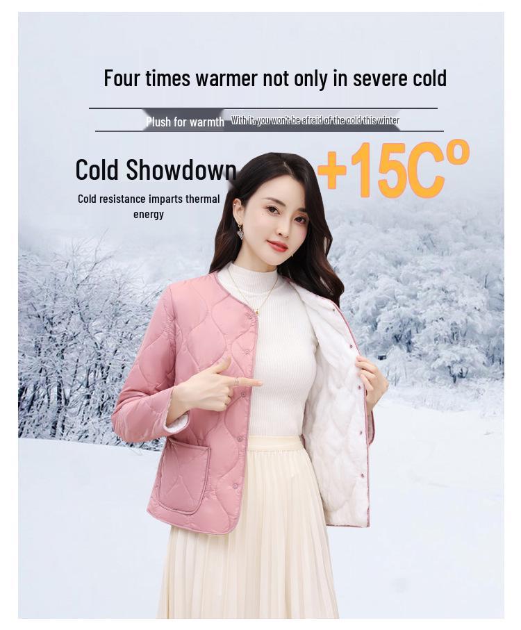Women's Slim Fit Velvet Lined Cotton Jacket - Warm, Lightweight Inner Layer for Autumn and Winter