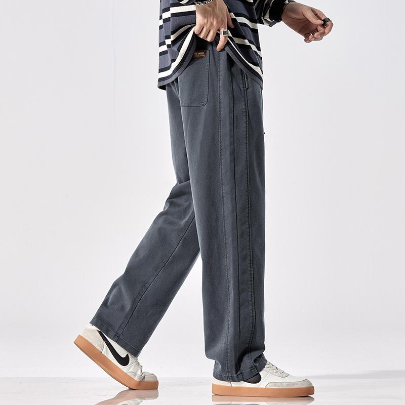 American retro trendy brand elastic waist casual pants for men's spring new loose wide-leg straight trousers for men
