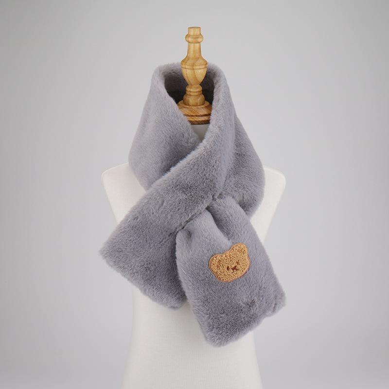 Women's Cute Korean-Style Plush Bear Scarf - Warm & Versatile for Autumn/Winter