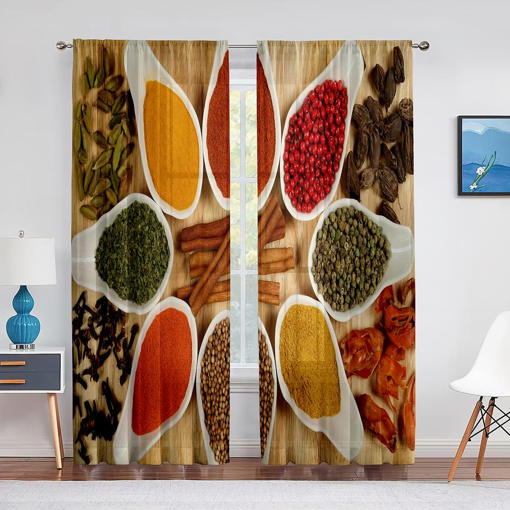 Spices and Herbs Peppers On A Wooden Background Sheer Curtain for Living Room Curtains Bedroom Kitchen Tulle Curtains Window