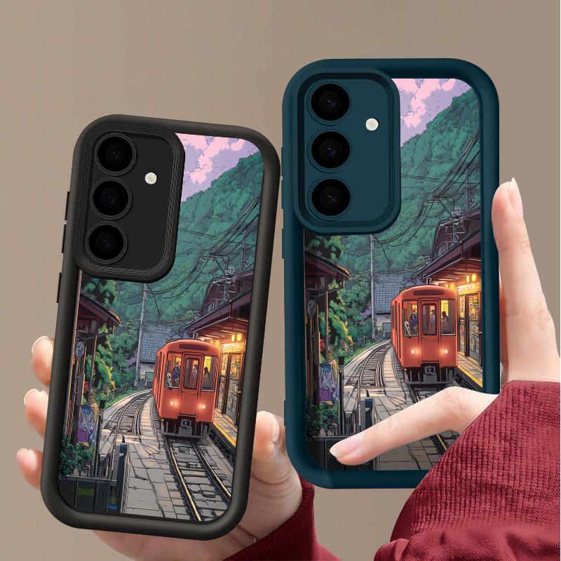 Husă mată cu model de tren de munte înzăpezit pentru Smausng S24 FE S23 Ultra S22 S21 A16 A15 A55 A35 A54 A34 Protecție lentile Husă moale TPU rezistentă la șocuri