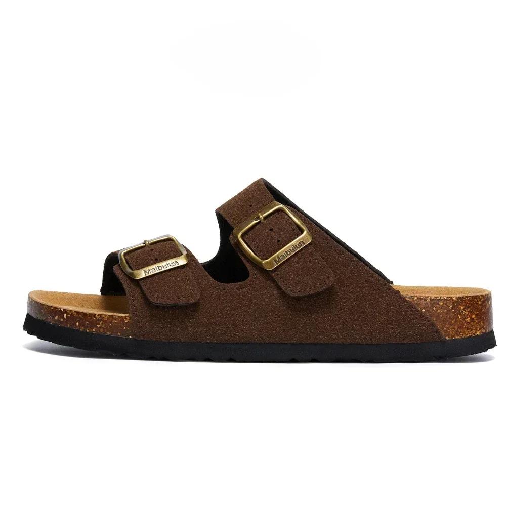 

2024 Новые летние женские пробковые тапочки, роскошные домашние тапочки с нескользящей подошвой для женщин и мужчин, повседневные пляжные шлепанцы, сандалии 45 темно-коричневого