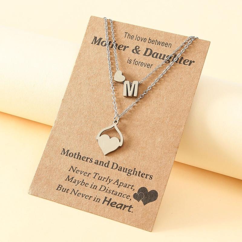 Mother's Day Parent-child Necklaces European American Creative Stainless Steel Heart-shaped Letter Personality Neckl