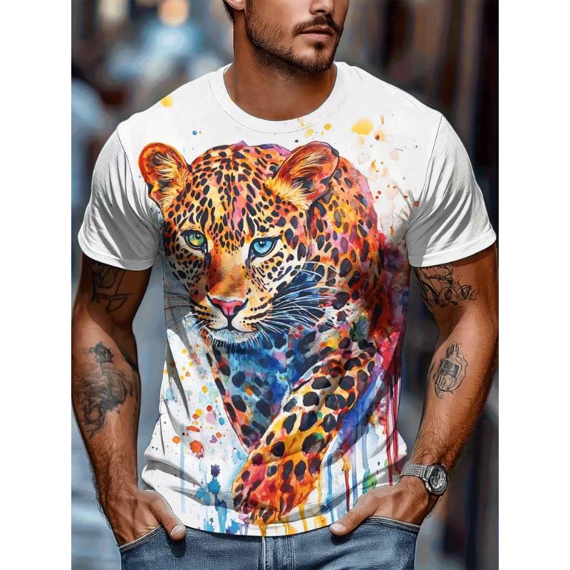 Modisches Herren-Rundhals-Kurzarm-3D-Casual-Farbprint-Casual-Kurzarm-Rundhals-T-Shirt