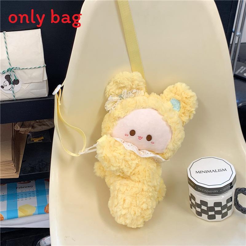 Plush Bunny Eared Sheep Shoulder Bag With Zipper Pocket For Daily Use