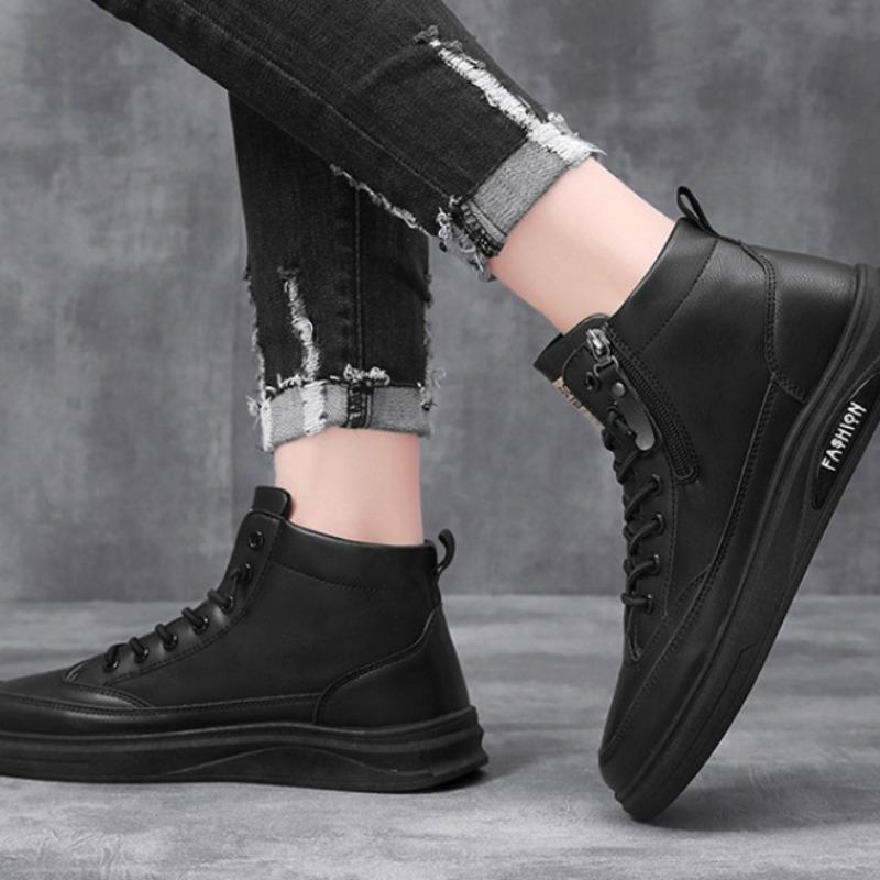 Herren Freizeit Leder Board Schuhe Frühling Herbst Wasserdicht Rutschfest Sneakers Mode Leichtgewicht High Top Flache Schuhe Tenis Masculina