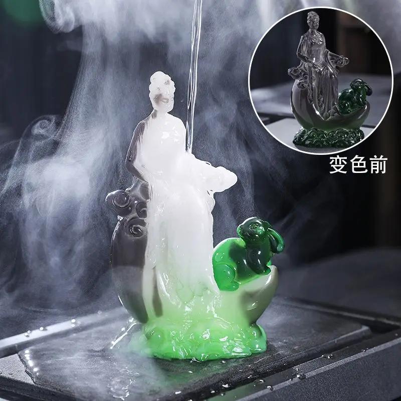

Zhaocai Color change Beauty Sculpture Rabbit Tea Pet Small Ornament, Lucky Creative Mini Tea Set Accessories Boutique Decor, 1Pc