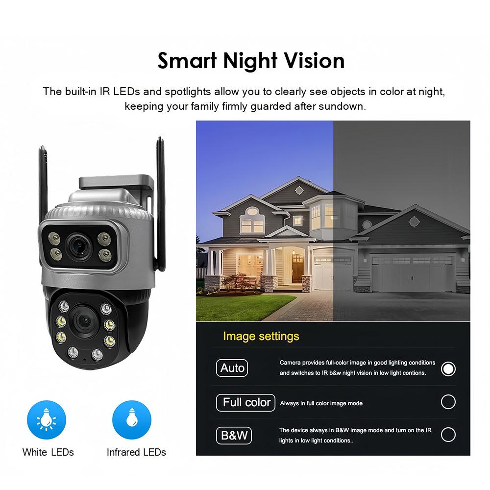 Cameră IP 4K PTZ de 8MP pentru exterior, cu lentile duble, cu ecran dublu, cartelă SIM 4G, detecție umană AI de înaltă definiție, monitorizare video de securitate