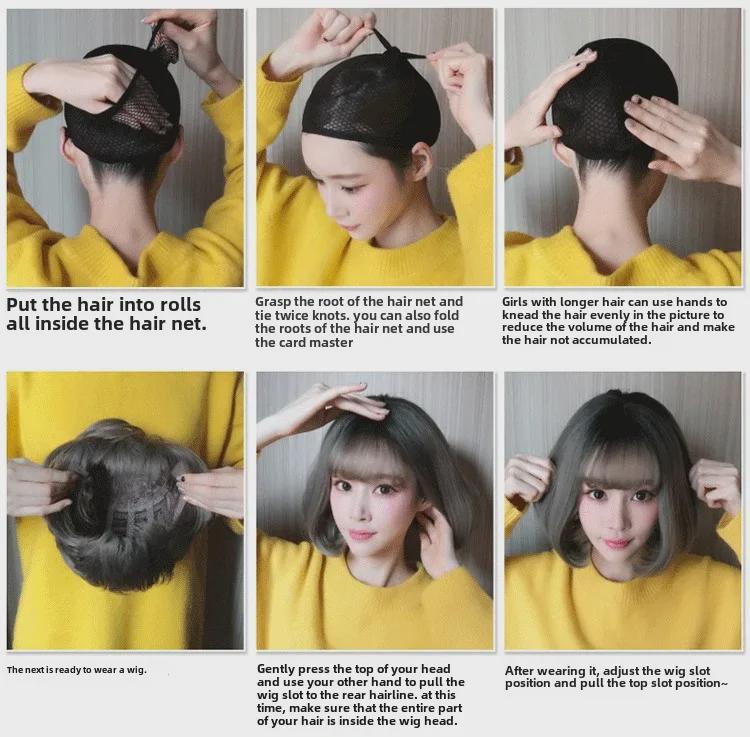 Peruci ondulate lungi și pufoase naturale japoneze și coreene cu breton pentru femei - Cap complet