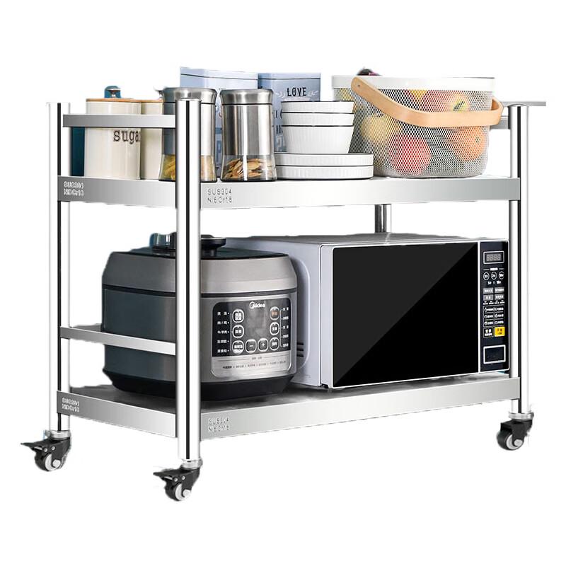 304 Stainless Steel 2-Tier Kitchen Storage Rack with Wheels