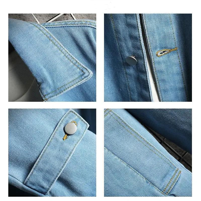 Men's Spring and Autumn Knee-length Denim Trench Coat Solid Color Plus Size Commuter Jacket