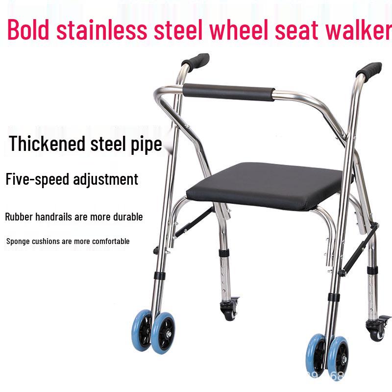 Stainless Steel Rollator Walker with Seat and Wheels - Rehabilitation Support Frame