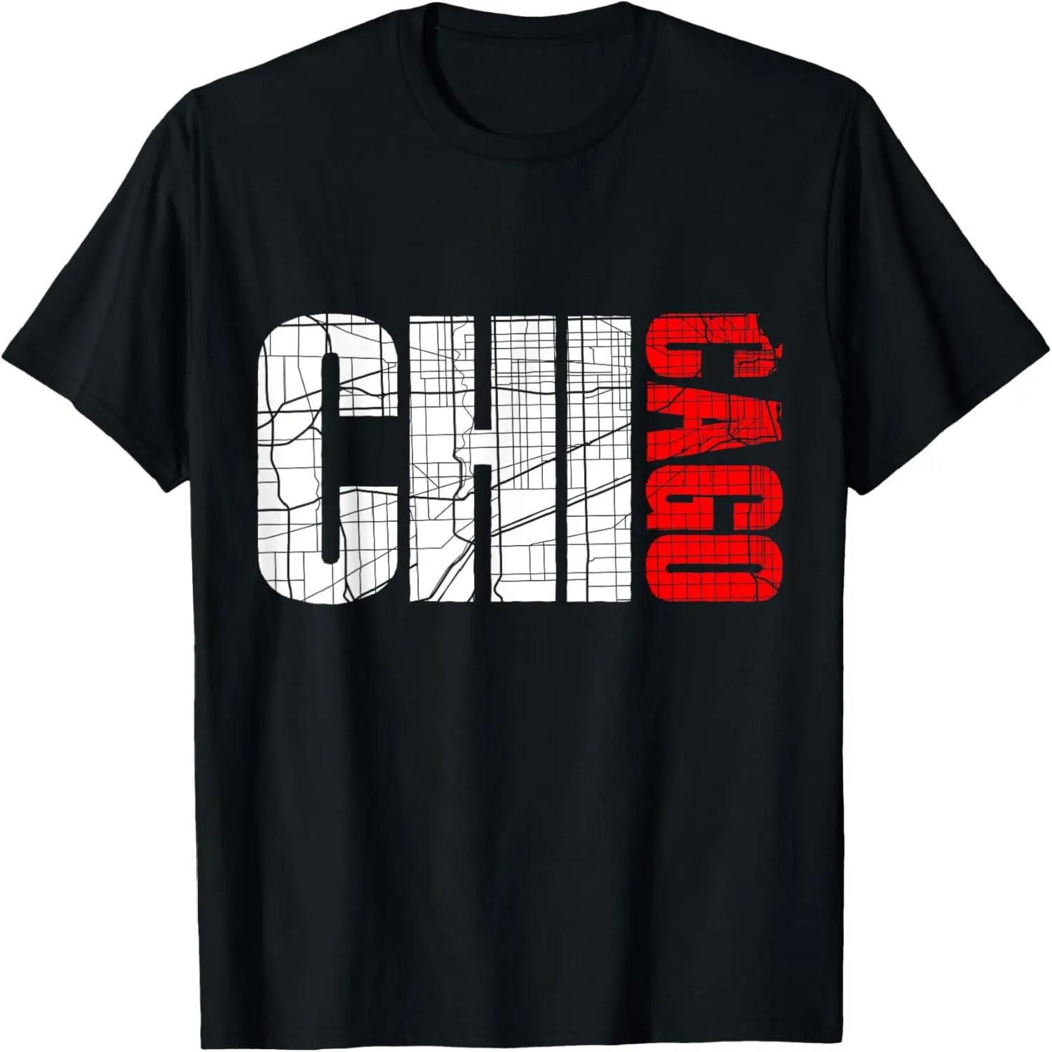 Я люблю Чикаго, Футболка с графическим дизайном карты Чикаго, Футболка с городом Чикаго S