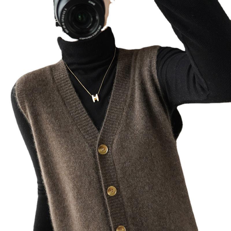 Women's Loose Knit V-Neck Cardigan Vest: Autumn & Winter Korean Style, Sleeveless Versatile Outerwear