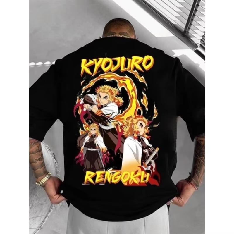 

Demon Slayer Mens Tshirt Kyojuro Rengoku anime Summer boy Spring Autumn Children shortsleeved comfortable parentchild outfit S