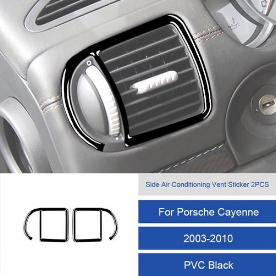 2pcs Carbon Fiber Car Dashboard Side Air Vent Cover For Porsche Cayenne 03-10 PVC  ( Bright Black )