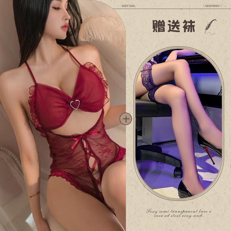 Sexy Lingerie Sexy Suspender Lace Temptation Hollow Open Onesie Hot