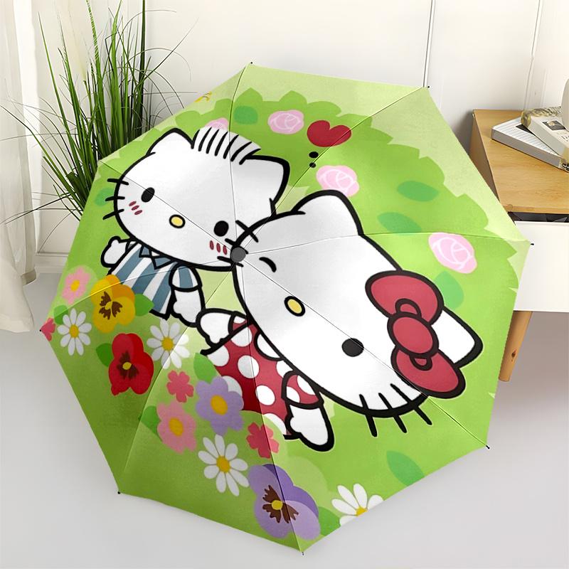 1pc Hello Kitty Floral Print Automatic Opening Folding Umbrella with 8-Bone Iron Frame - Perfect for Outdoor Use, Festive Gifts, Travel, Daily Use, an