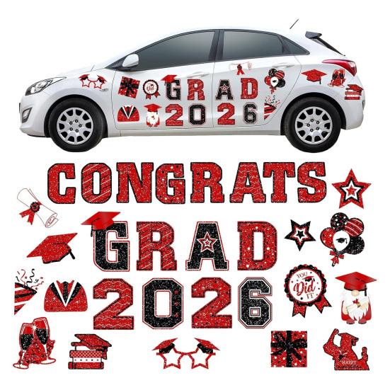 30Pcs Graduation Car Magnetic Stickers Waterproof Reusable 2026 Senior Grad Car Decorations Bumper Magnets for Refrigerator Metal Surfaces Party